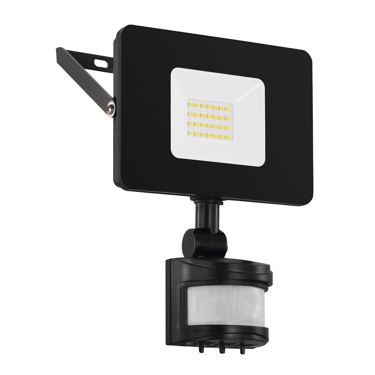 Faedo IP44 20W LED Black Flood Light with Plug in Cool White with Sensor