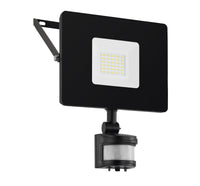 Thumbnail for Faedo IP44 30W LED Black Flood Light with Plug in Cool White with Sensor