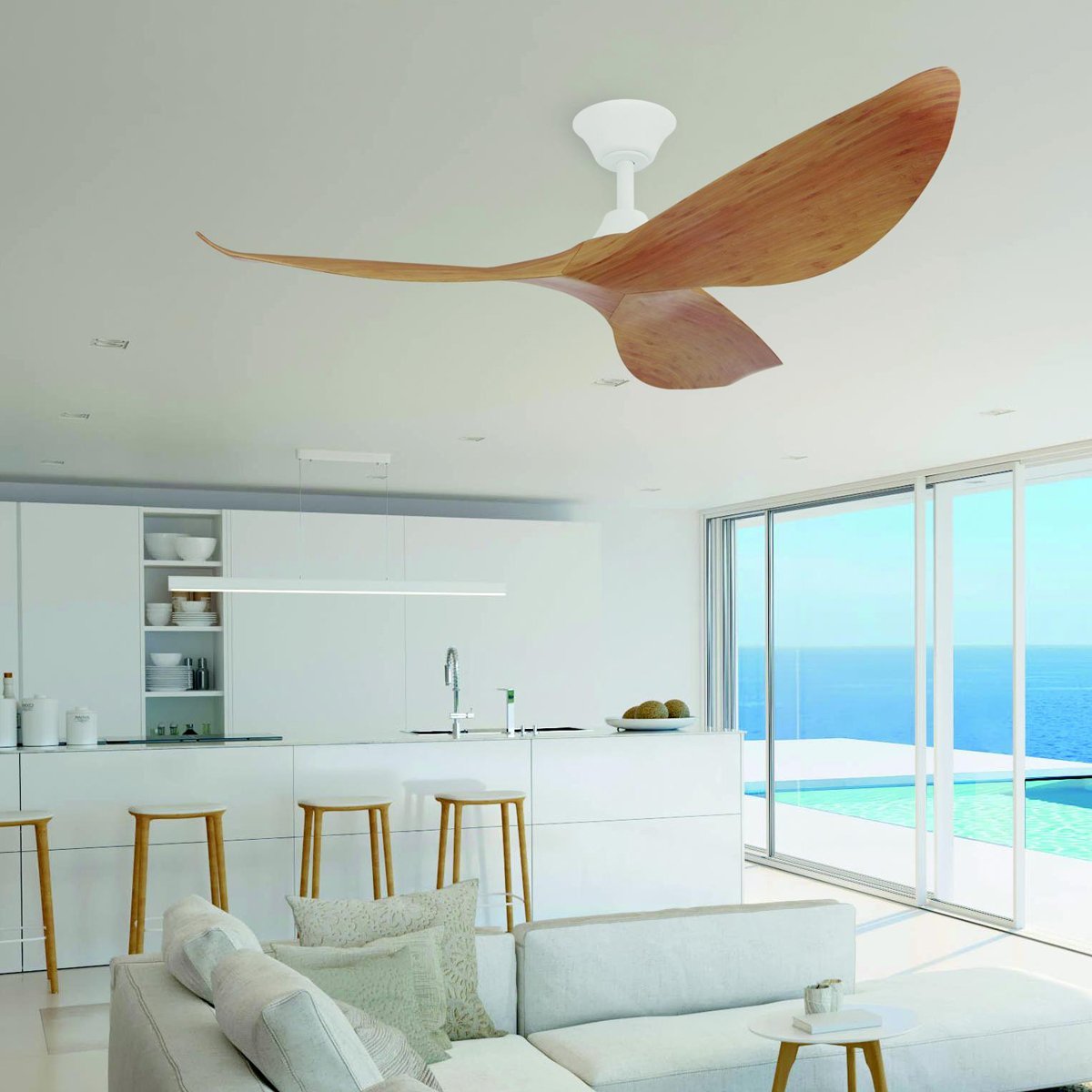 Eglo Cabarita Bamboo / Matt White 50" 3 Blade DC Indoor/Outdoor Ceiling Fan with Remote Control - 204353