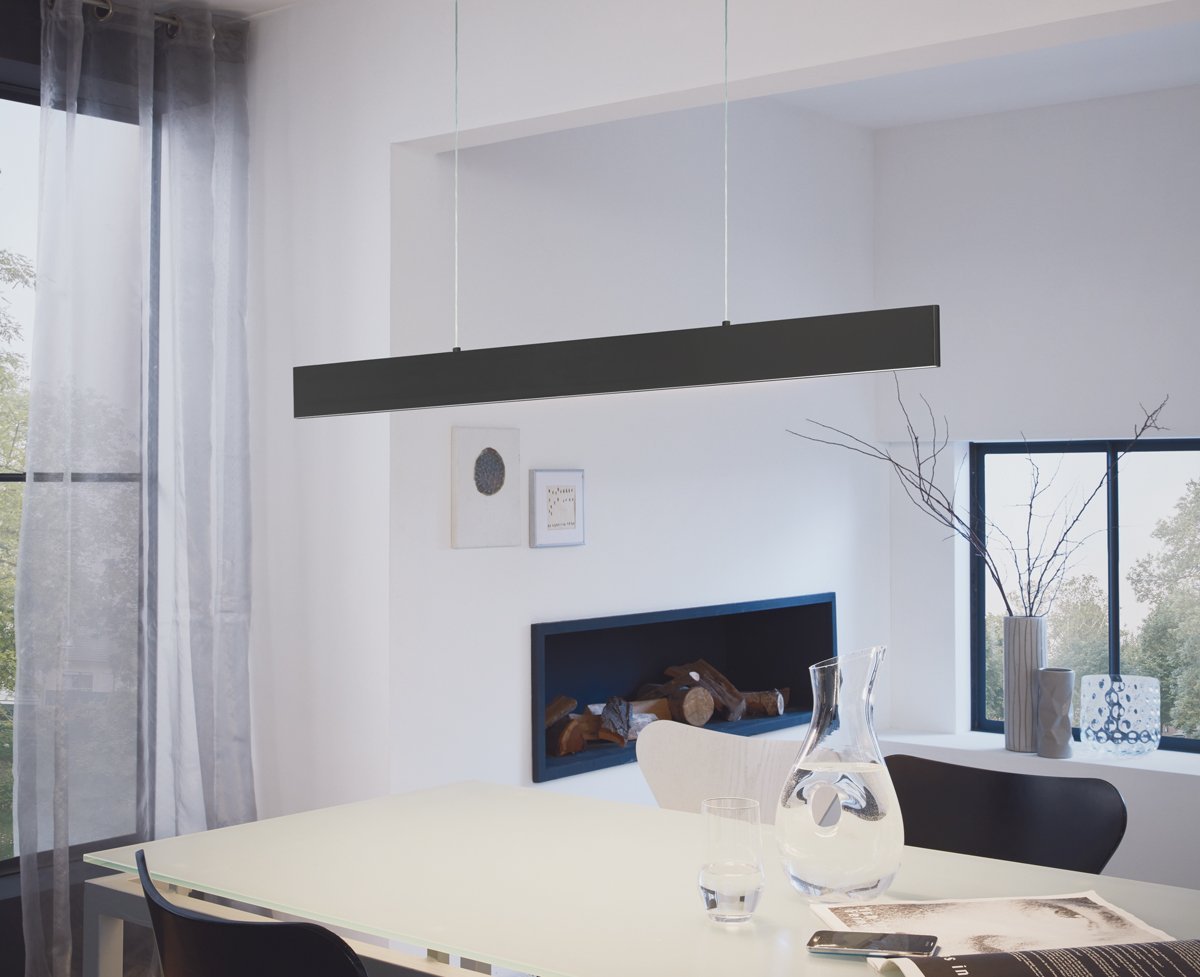 Climene 1170mm 29W Tri-Colour LED Matt Black Interior Pendant Light