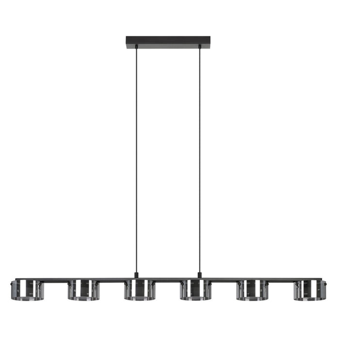Copillos 6x5.4W LED Pendant Light in Black with Smoked Glass