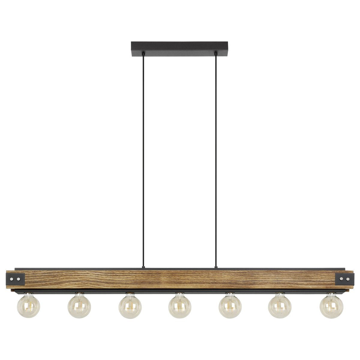 Layham 7 Light Pendant Light in Black & Rustic Wood