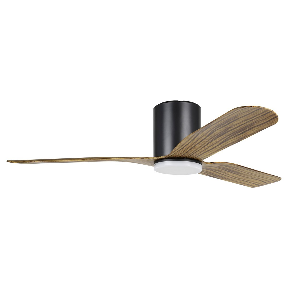 Iluka 52" (1320mm) DC Hugger Ceiling Fan with 18w Tri-Colour LED Light in Black with Wooden Blades