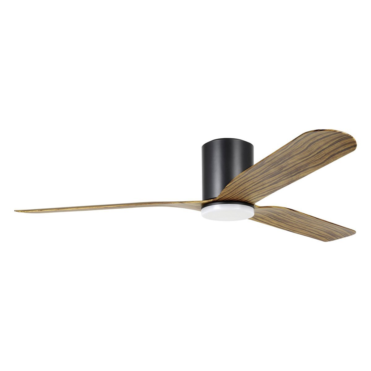 Iluka 60" (1520mm) DC Hugger Ceiling Fan with 20w Tri-Colour LED Light in Black with Wooden Blades