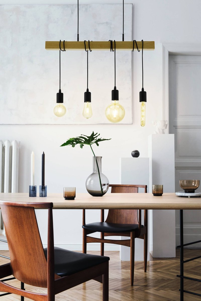 Townshend 4 Light Pendant Light in Black & Timber