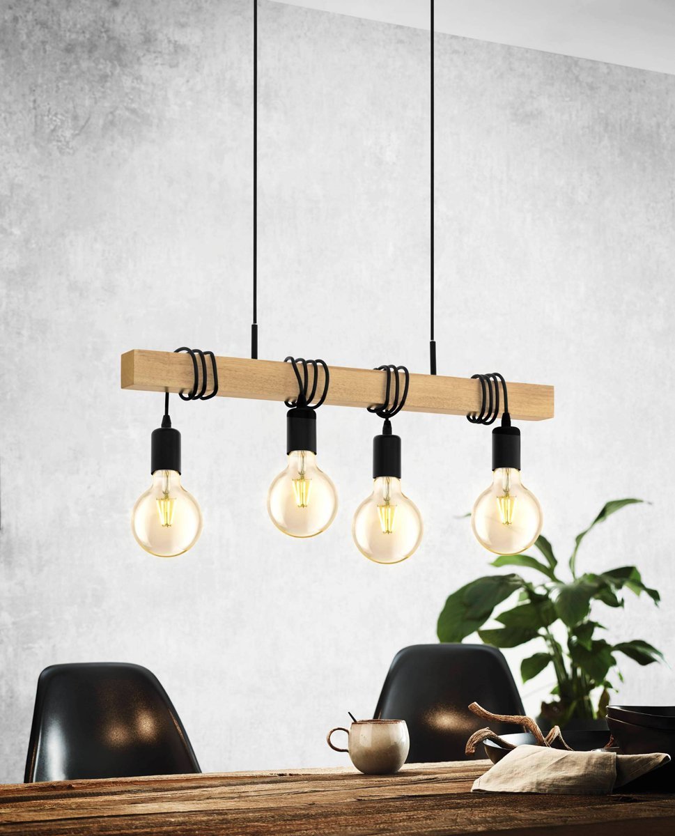 Townshend 4 Light Pendant Light in Black & Timber