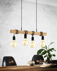 Thumbnail for Townshend 4 Light Pendant Light in Black & Timber