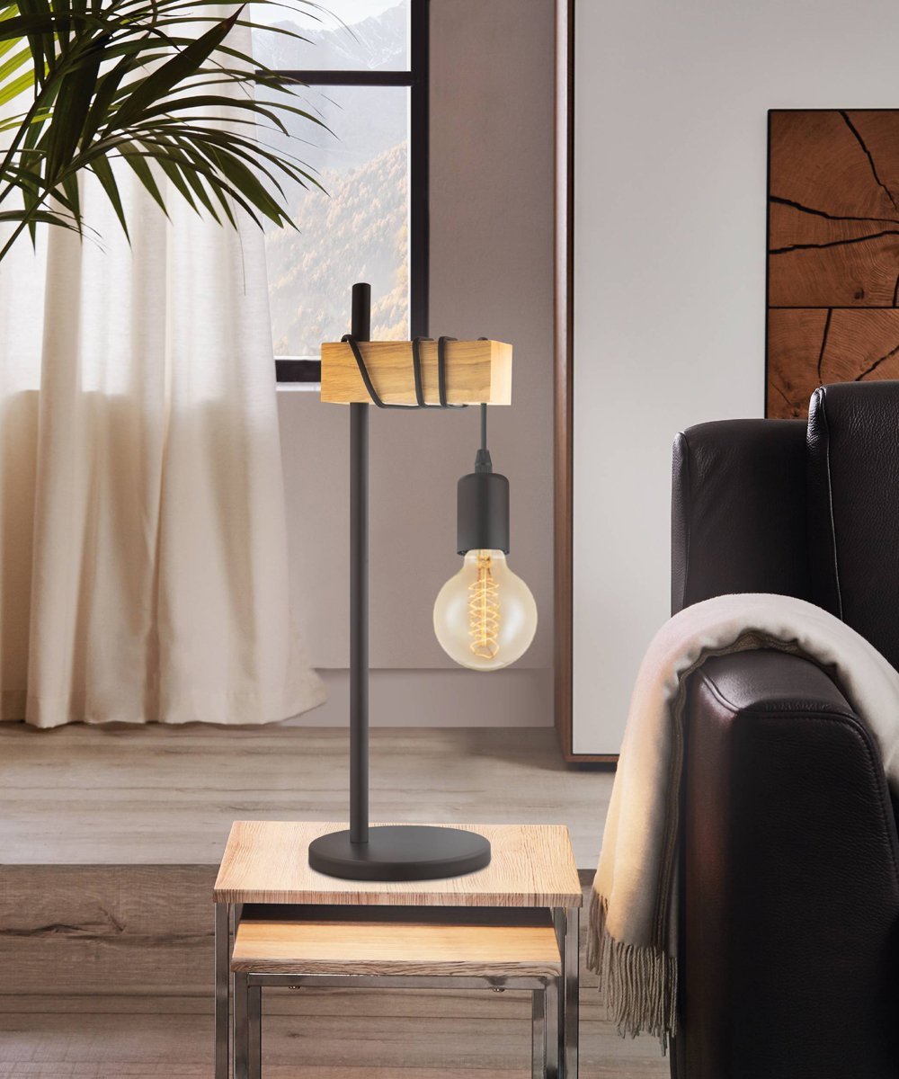 Townshend 1 Light Table Lamp in Black & Timber