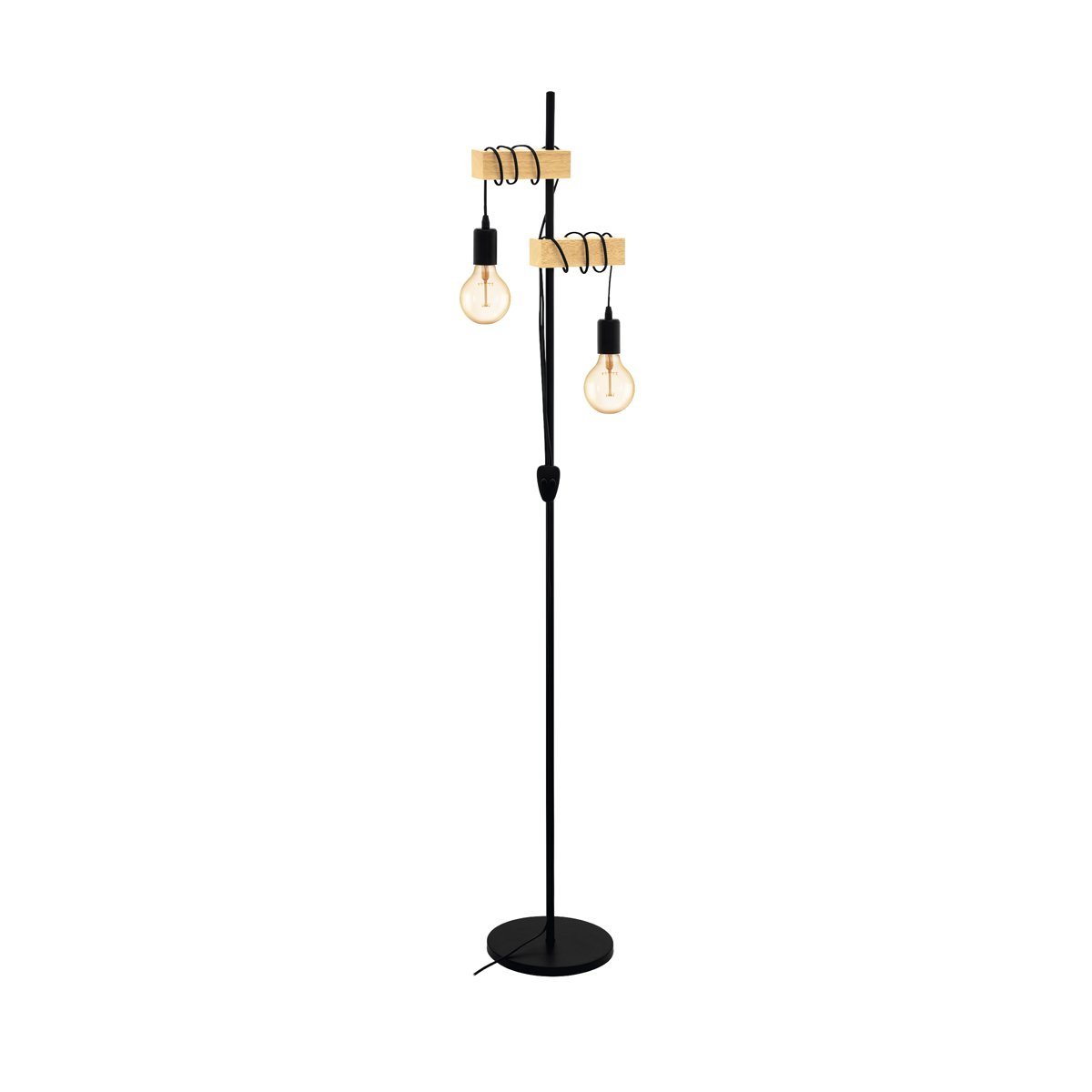 Townshend 2 Light Floor Lamp in Black & Timber