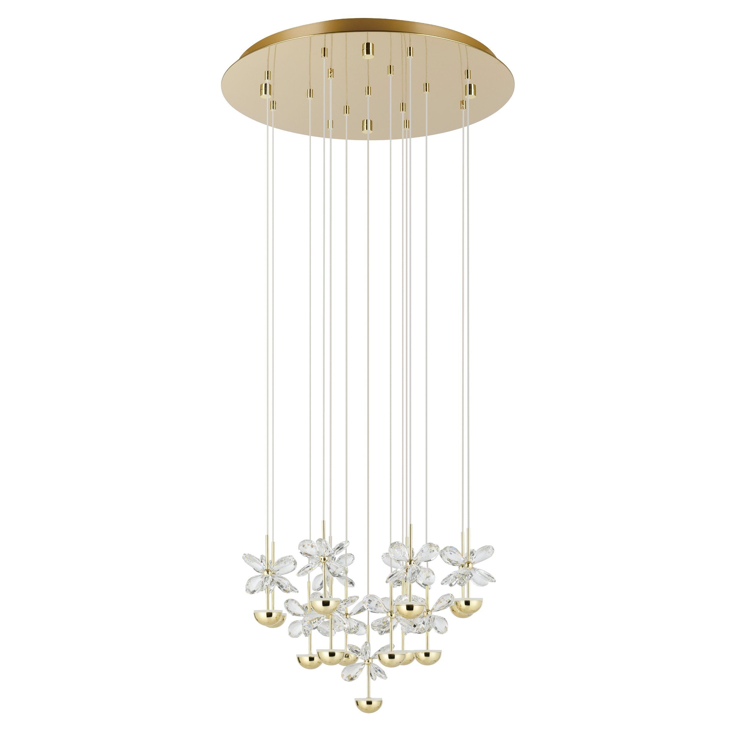 Pianopoli 3 Brass & Glass Crystal 15 x 1.8W 3000K LED Round Cluster Pendant