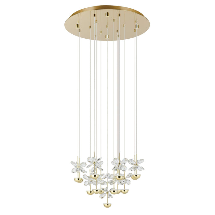 Pianopoli 3 Brass & Glass Crystal 15 x 1.8W 3000K LED Round Cluster Pendant