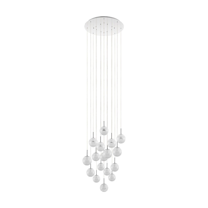 Montefio 17 Light 85W LED Chrome Pendant Light with Crystals in a Clear Glass in Warm White