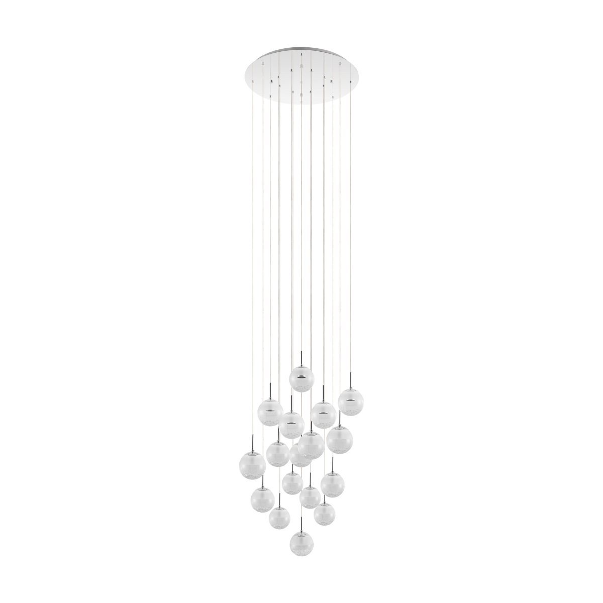 Montefio 17 Light 85W LED Chrome Pendant Light with Crystals in a Clear Glass in Warm White