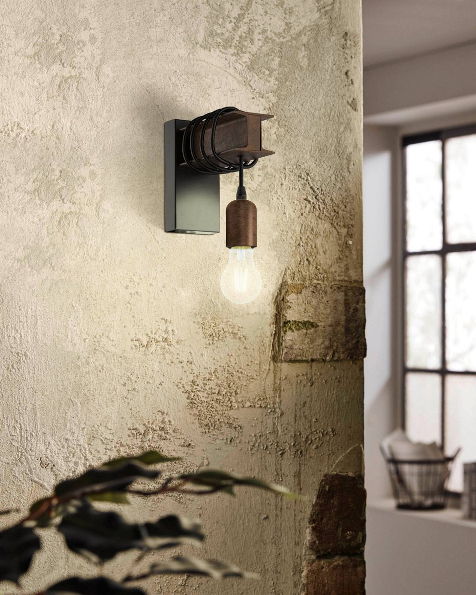 Townshend 1 Light Wall Light in Black & Antique Brown
