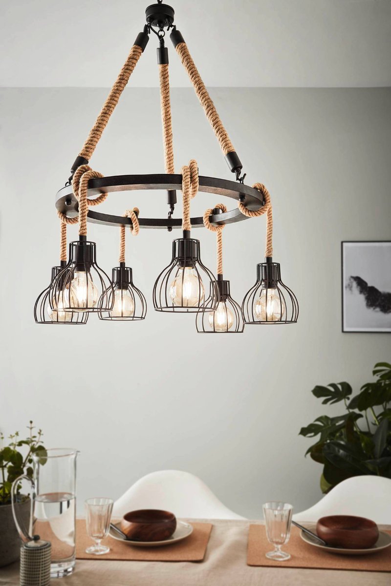 Rampside 6 Light Bar Rope Pendant Light in Black