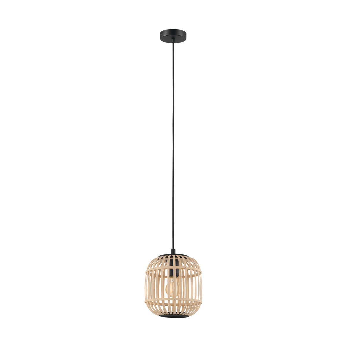 Bordesley Small 1 Light Timber Rattan E27 Pendant Light