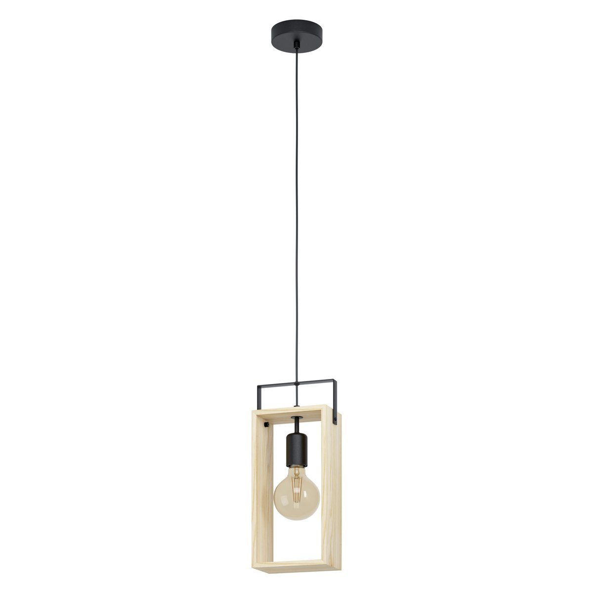 Famborough 1 Light Natural Wood and Black Pendant Light