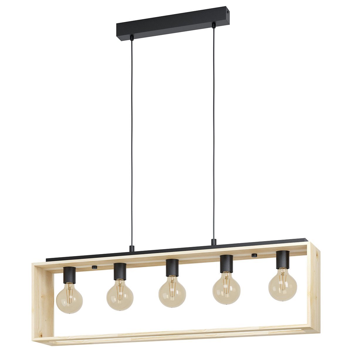 Famborough 5 Light Natural Wood and Black Pendant Light