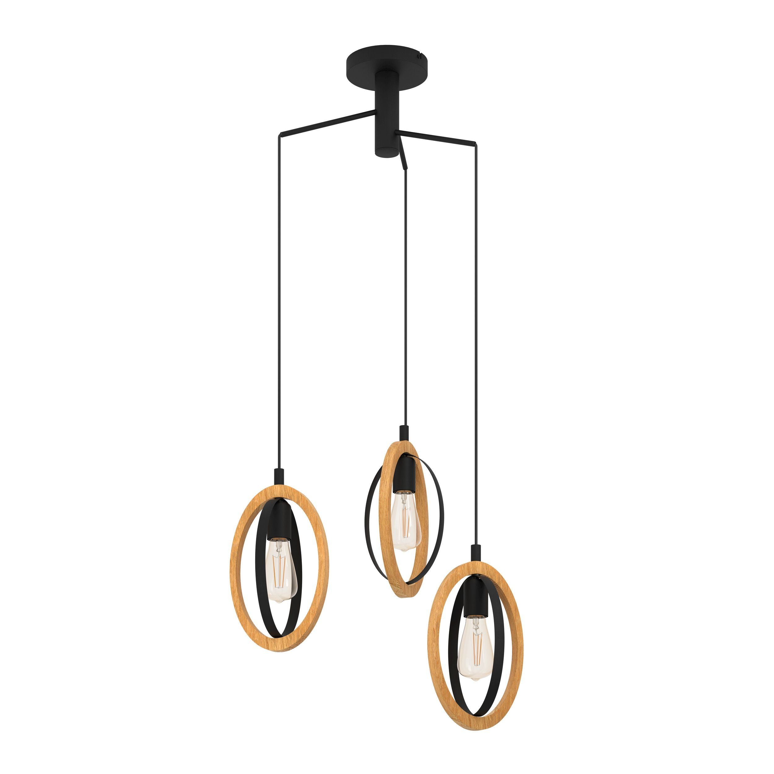 Basildon Pendant Light 3X40W E27 Black/Natural Wood Cluster