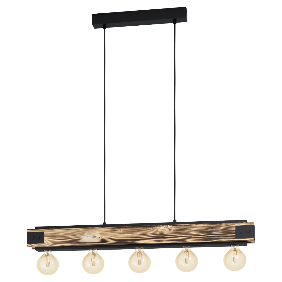 Layham 5 Light Pendant Light in Black & Rustic Wood