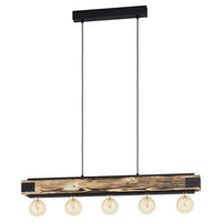 Thumbnail for Layham 5 Light Pendant Light in Black & Rustic Wood