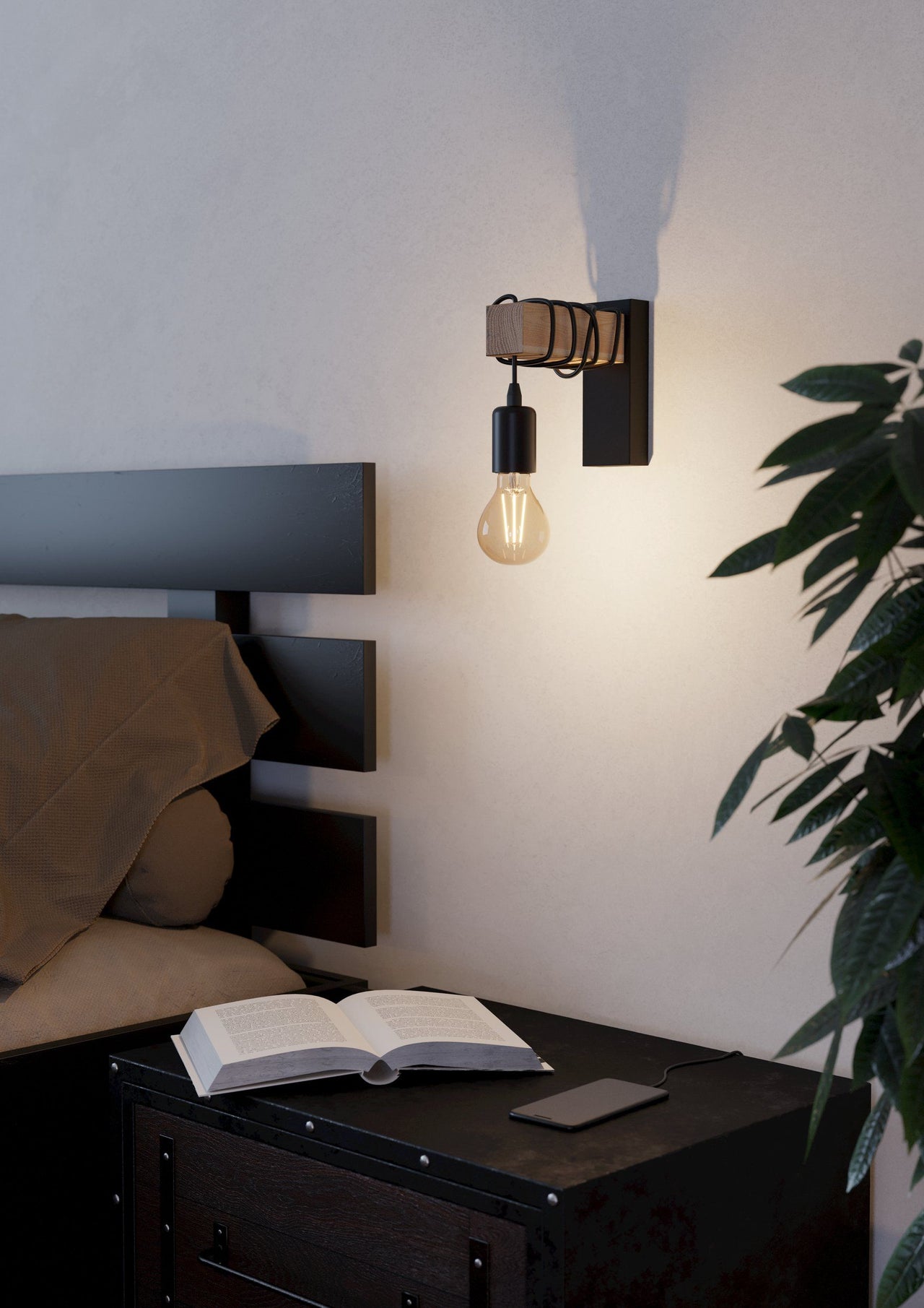 Townshend Pendant Light 6X60W E27 Black/Light Wood Fascade