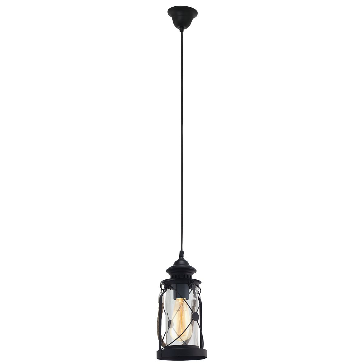 Bradford Traditional Pendant Light in Black with Rope