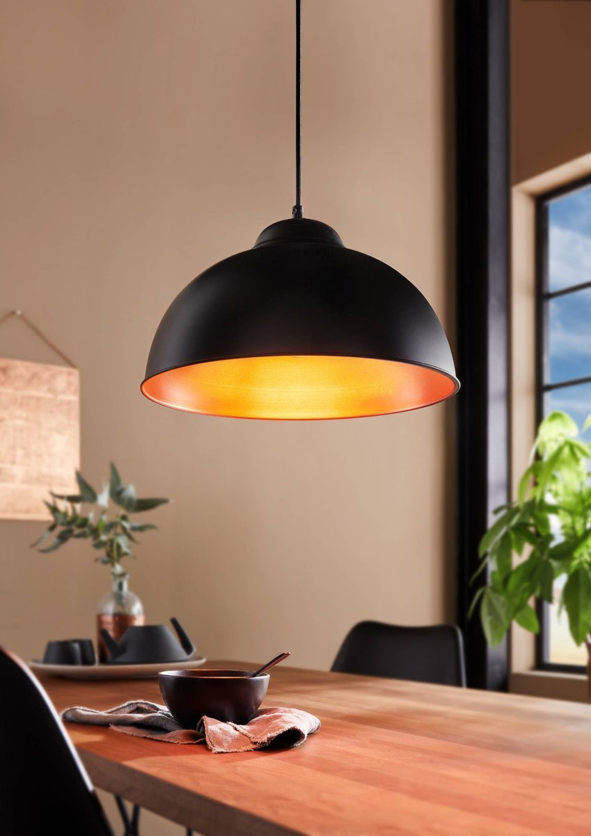 Truro 1 Light Industrial Pendant Light in Copper & Black