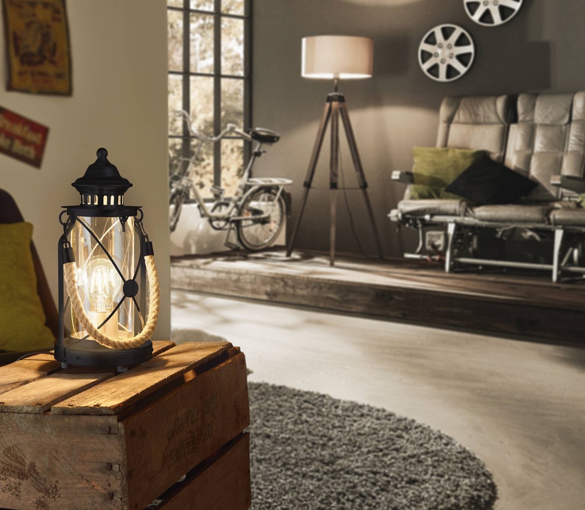 Bradford Traditional Table Lamp in Black with Rope