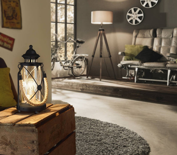 Bradford Traditional Table Lamp in Black with Rope