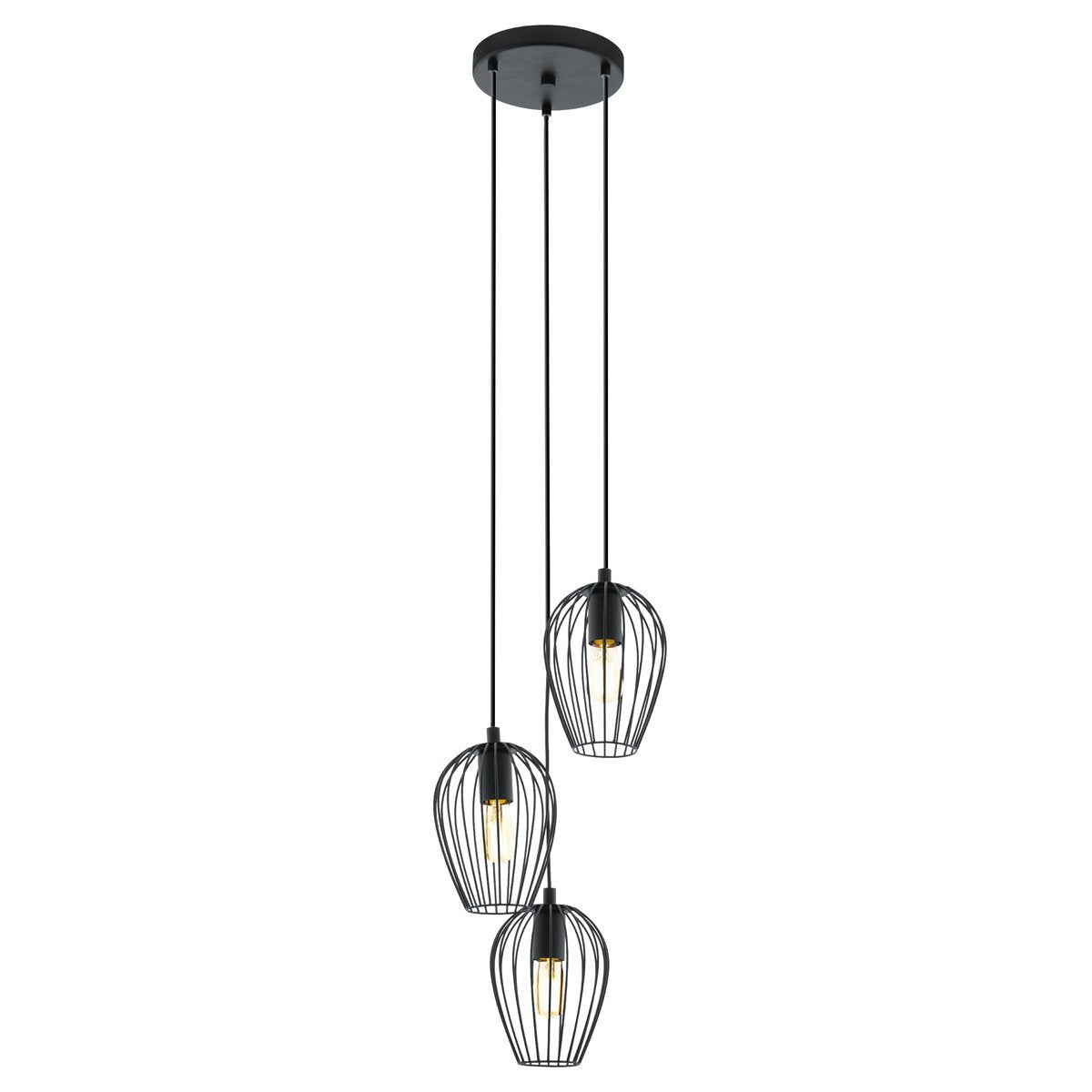 Newtown 3 Light Cluster Vintage Wire Cage Pendant Light in Black
