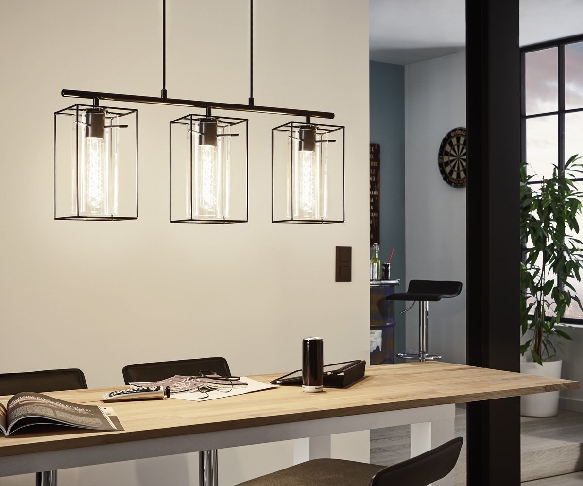 Loncino 3 Light Black with Smoked Glass Pendant Light