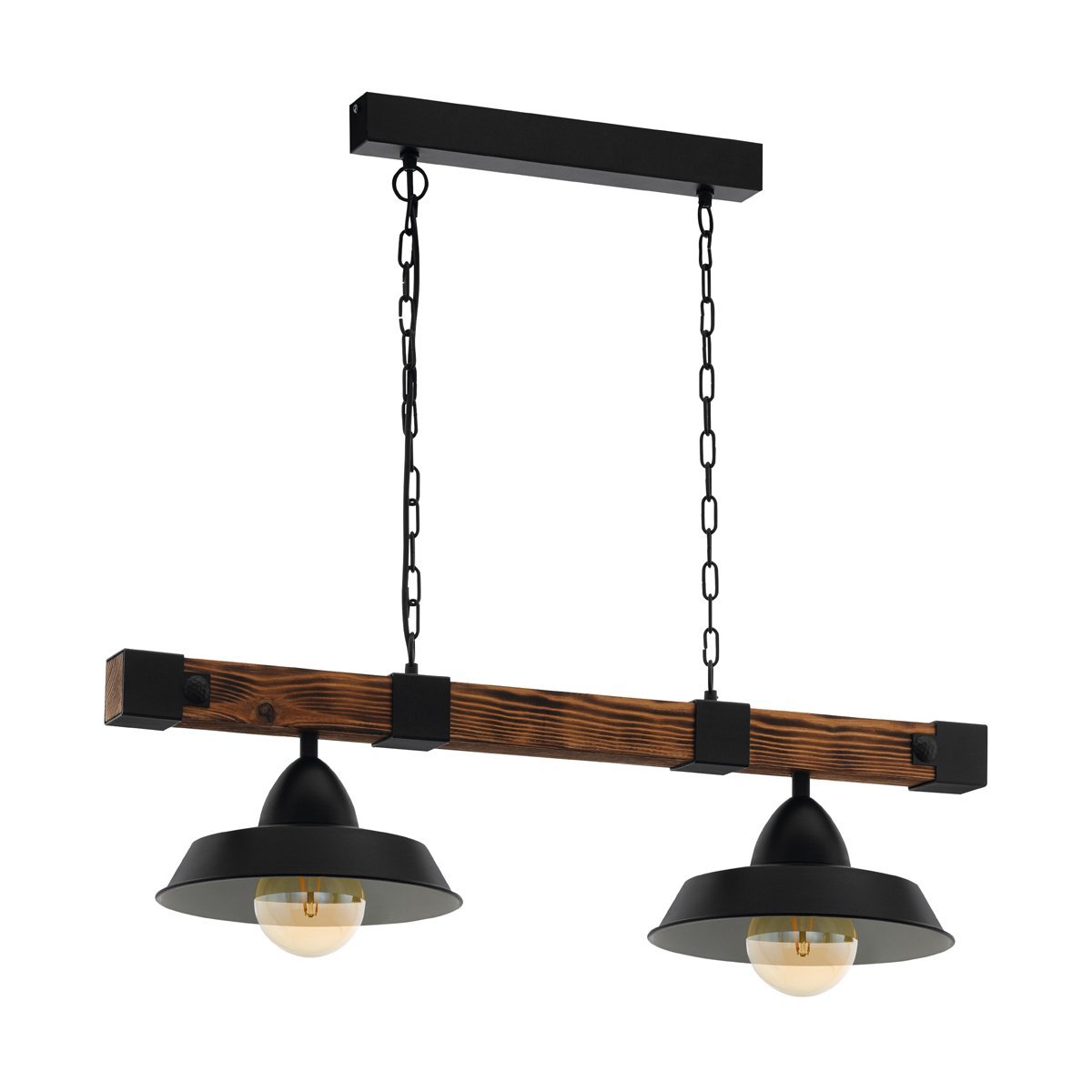 Oldbury 2 Light Black & Rustic Brown Wood Pendant Light