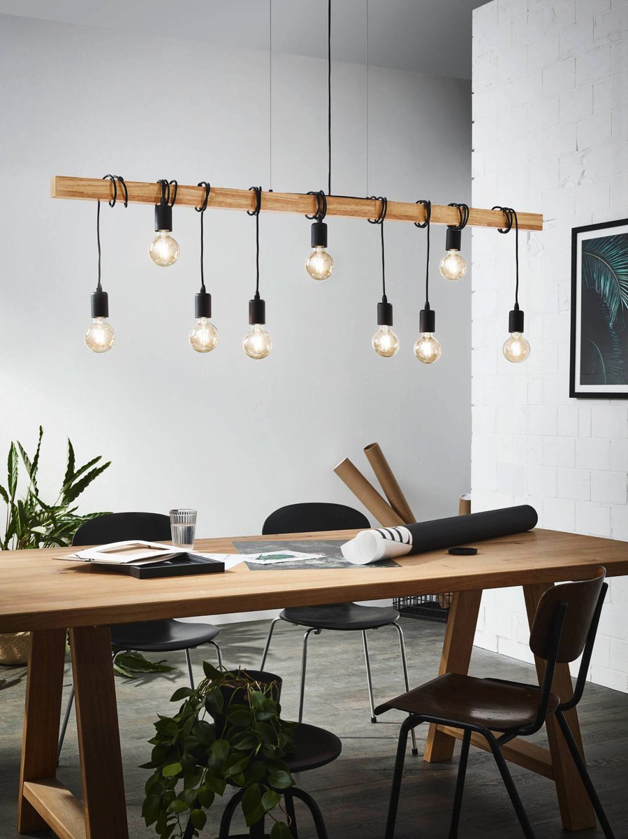 Townshend 9 Light Pendant Light in Black & Timber