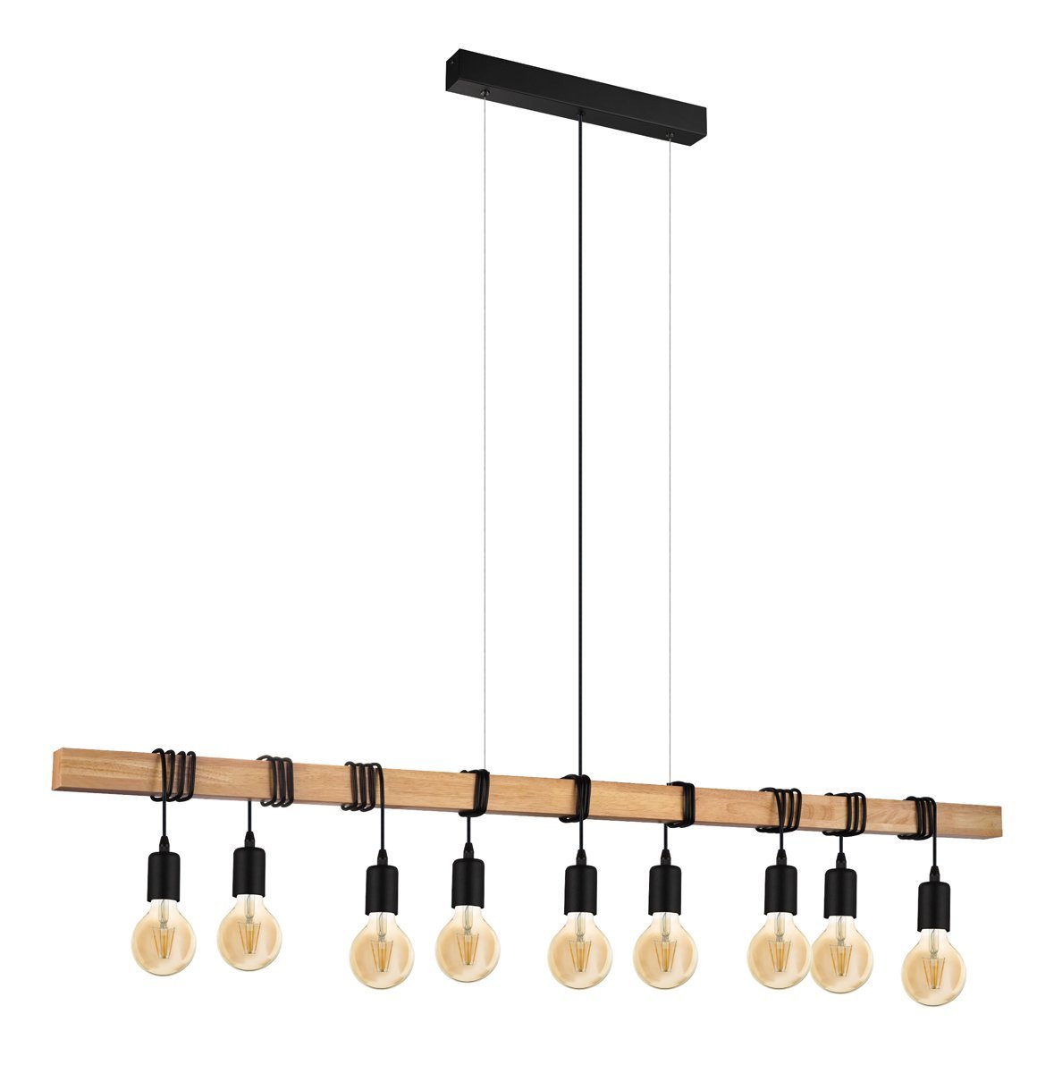 Townshend 9 Light Pendant Light in Black & Timber