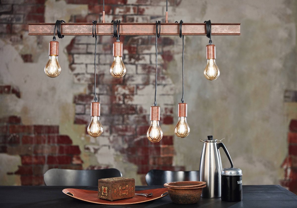 Townshend 6 Light Pendant Light in Black & Antique Brown