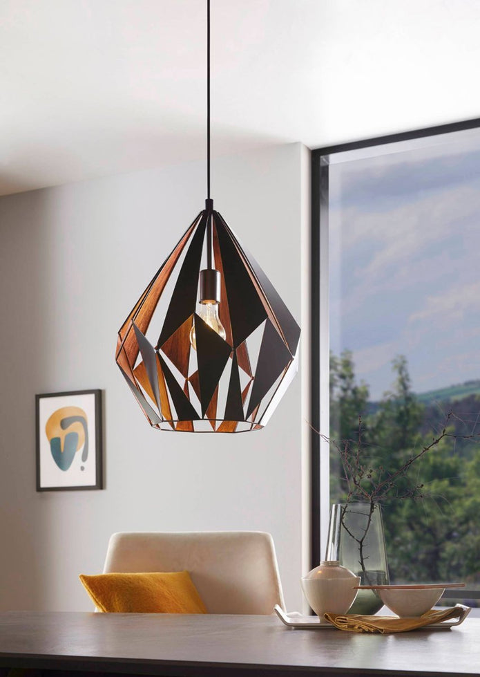 Carlton 385mm 1 Light Black & Copper Pendant Light