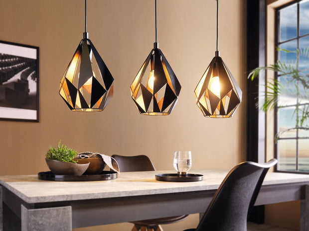 Carlton 3 Light Black & Copper Pendant Light