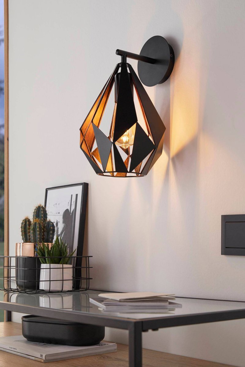 Carlton 1 Light Black & Copper Wall Light