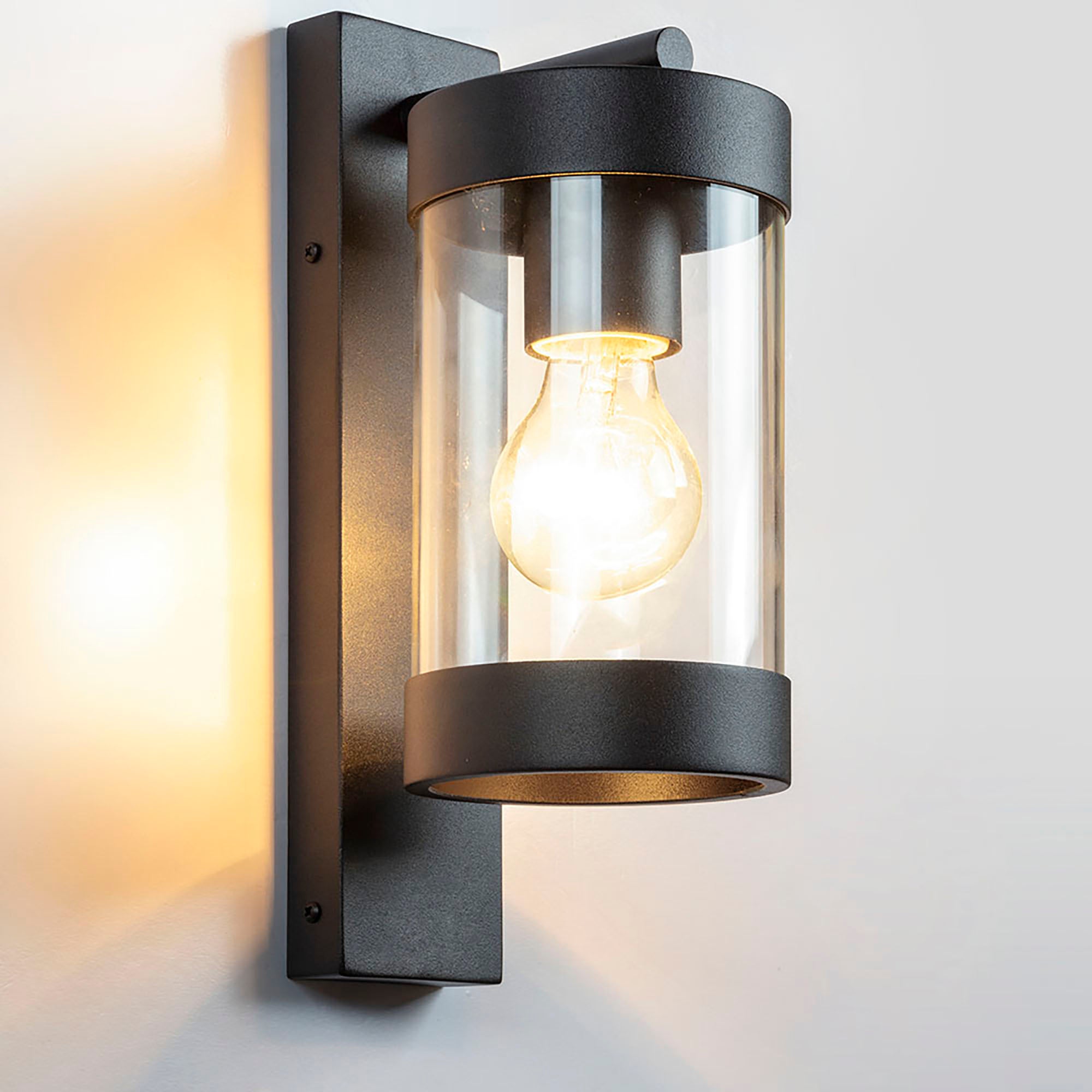 Frenchy Black with Clear Glass IP43 Exterior Wall Light