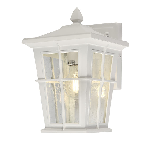 Eden White with Stippled Glass IP44 Exterior Wall Light