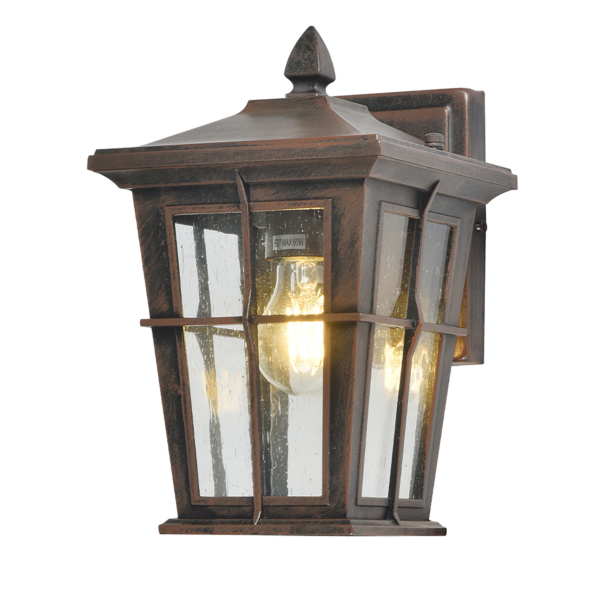 Eden Antique Brass and Stippled Glass IP44 Exterior Wall Light