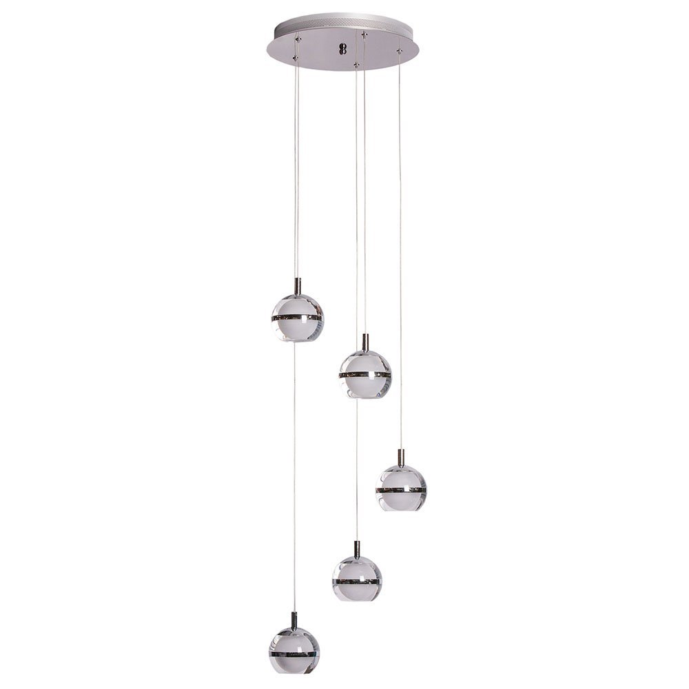 POD 5 Light Cool White LED Pendant Light in Chrome with Glass