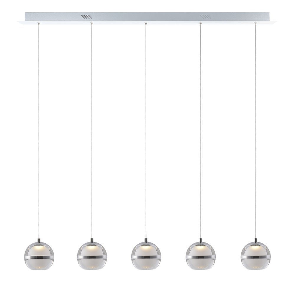 POD 5 Light Cool White LED Pendant Bar Light in Chrome with Glass