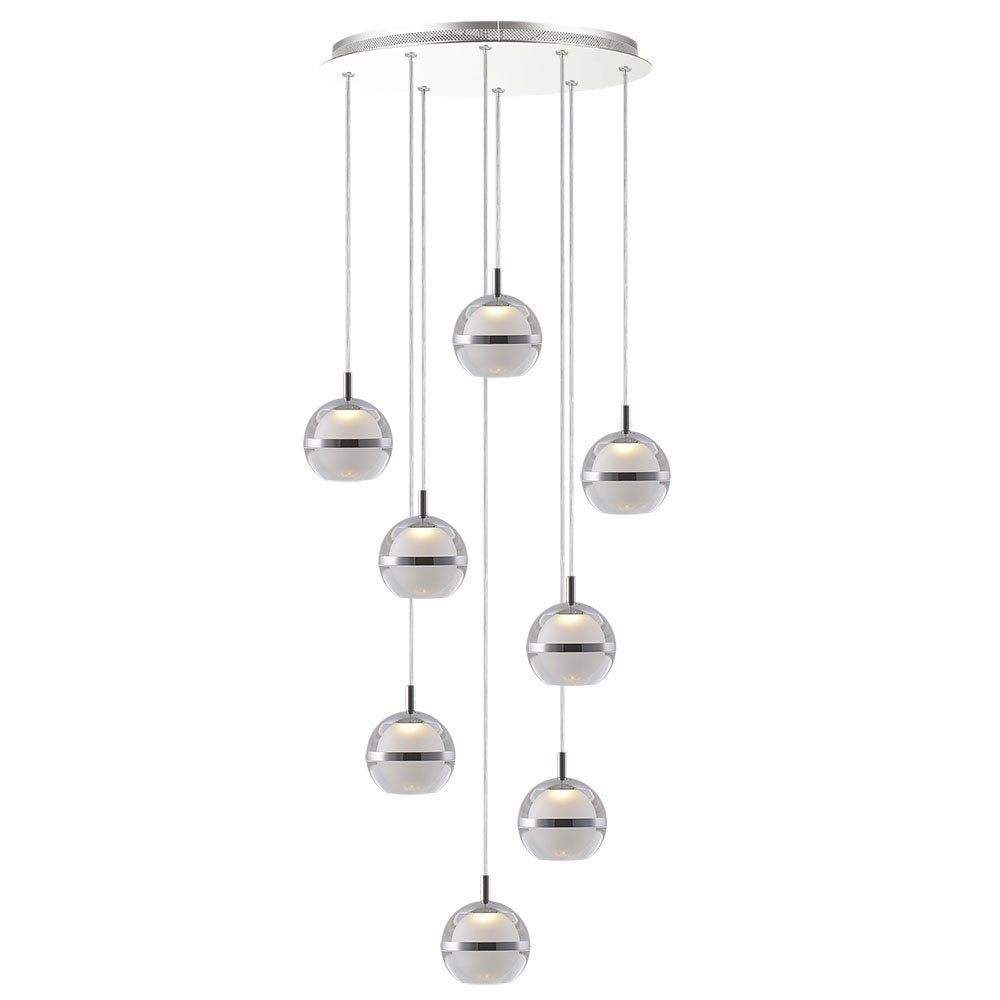 POD 8 Light Warm White LED Pendant Light in Chrome with Glass