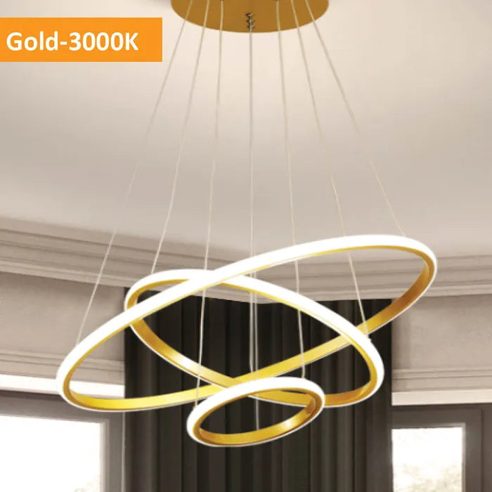 Crown Gold 100W 3000K 3 Ring LED Pendant