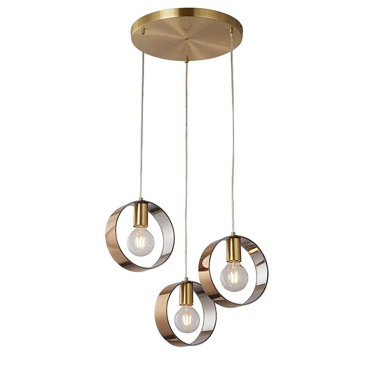 Galaxy Gold with Gold Smoked Glass 3 Light Pendant