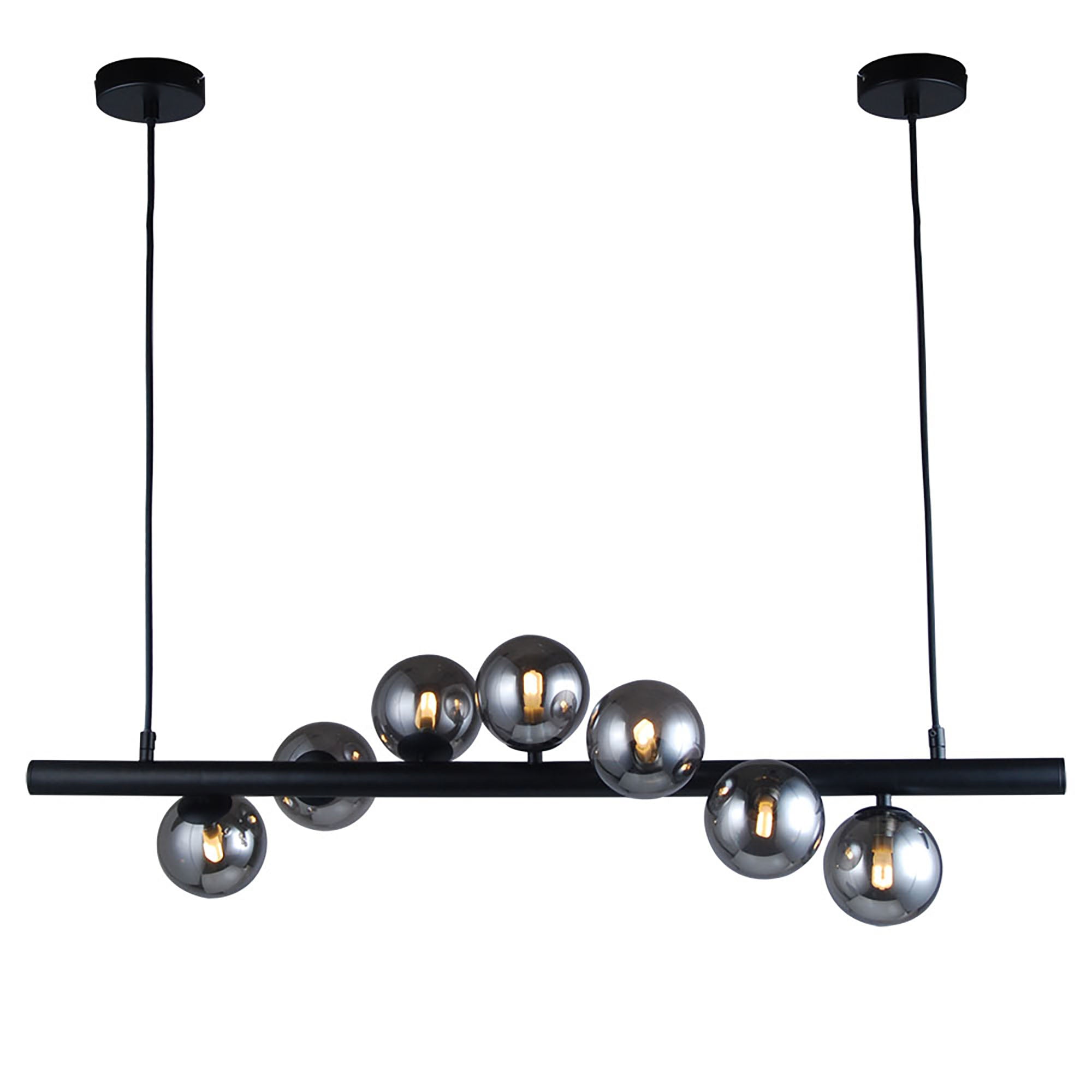 Midday Black with Smoke Glass 900mm 7 Light Bar Pendant