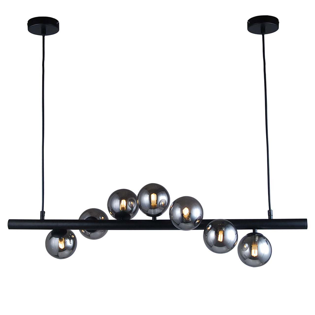 Midday Black with Smoke Glass 900mm 7 Light Bar Pendant