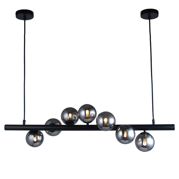 Midday Black with Smoke Glass 900mm 7 Light Bar Pendant